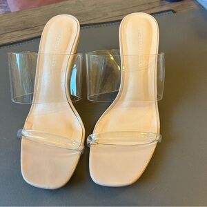 Sincerely Jules Clear Vinyl Wedged Nude Sandals - Women’s